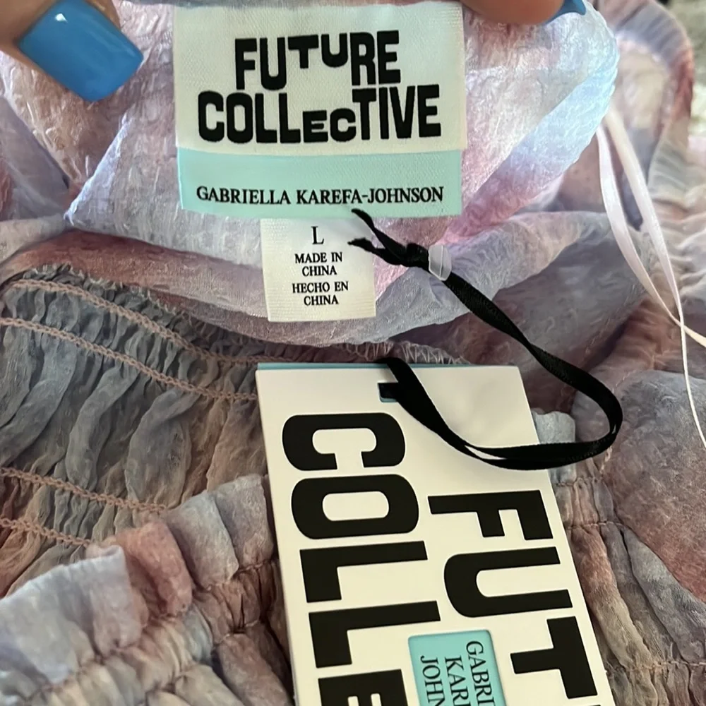 NWT Future Collective Watercolor Long Sleeve Smocked Bodice Top - Picture 8 of 12